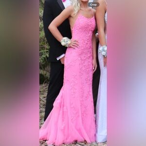Sherri Hill Elegant Pink Lace Prom Dress